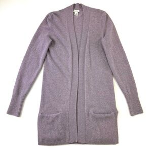 LLBean cashmere open cardigan XS heathered lilac long line pockets